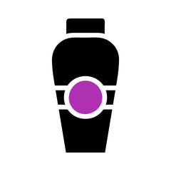 Black Bottle with a Purple Circle on a White Background