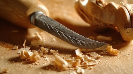 Wood Carving Tools and Wood Shavings