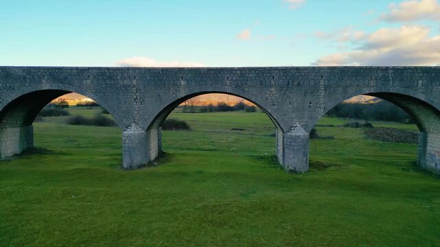 Tsarev Bridge over the Zeta River in Montenegro - aerial view