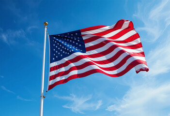 Close-up of the American Flag with Red, White, and Blue Stripes and White Stars