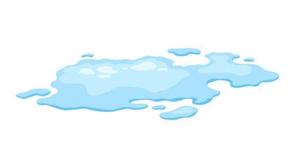 Water spill puddle. Blue liquid shape in flat cartoon style. Clean fluid drop design element isolated on white background