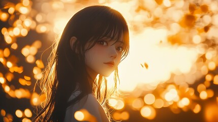 Fototapeta premium Golden Hour Girl: A Dreamlike Portrait in Warm Light