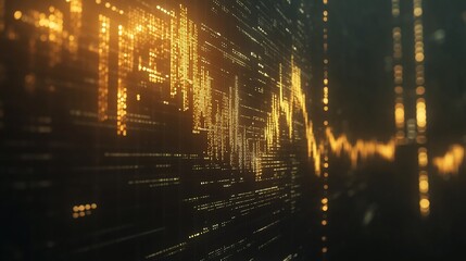Obraz premium Abstract Golden Data Stream Visualization: Futuristic Technology Background