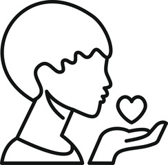 Line drawing of a woman holding a heart in her open hand, symbolizing love, care, and affection