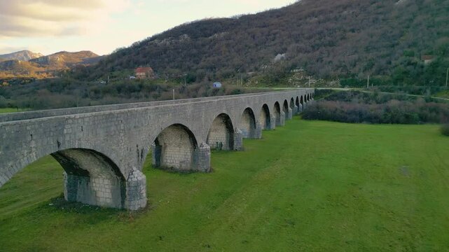 Tsarev Bridge over the Zeta River in Montenegro - aerial view