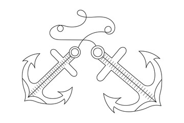ship anchor split Continuous one line art drawing  with rope vector logo and illustration template © FardinAhmed