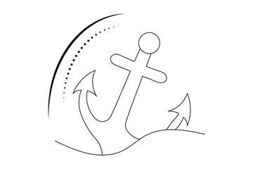 ship anchor split Continuous one line art drawing  with rope vector logo and illustration template