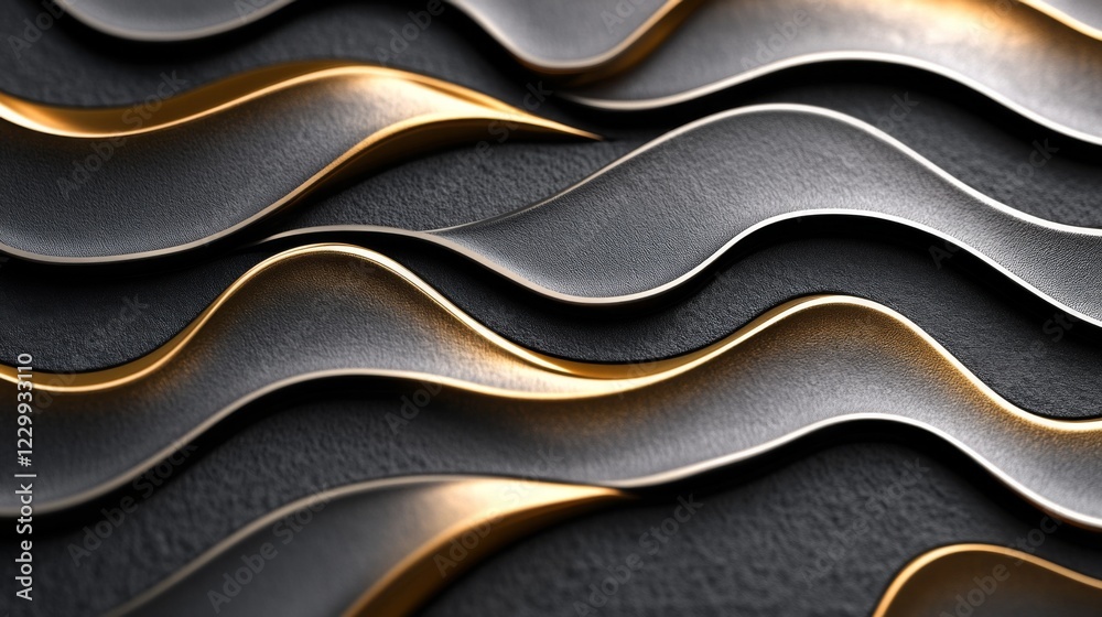 Poster A close-up of interwoven line patterns in metallic silver and gold, on a dark textured background, conveying a sense of sophistication and modern design