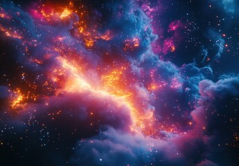 Vivid Galactic Nebula with Fiery Colors Illuminating a Starry Universe in Majestic Cosmic Scene