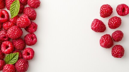 Ripe Red Raspberries and Mint on White Background