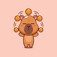 capybara mascot cartoon character vector illustration circus attraction with balls.