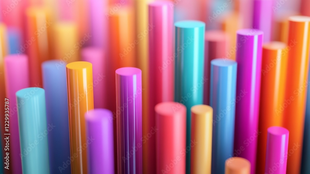 Poster a colorful d bar chart with tall, polished bars on a white background, with each bar casting soft sh