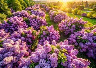 Obraz premium Aerial View of Lush Lilac Blossoms - Vibrant Purple Flowers in Spring