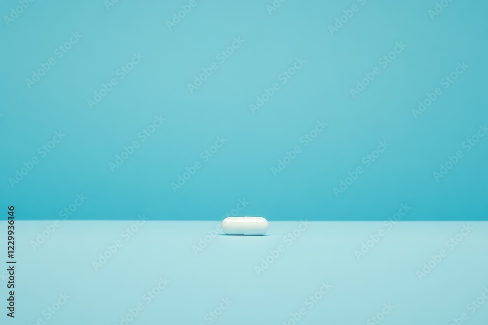 Aufkleber Pill placed on a blue tabletop against a solid blue backdrop captures attention and highlights the simplicity of its design