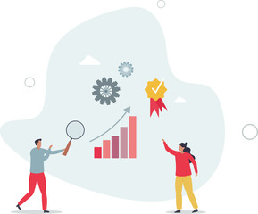 Quality assurance or performance tracking for development.Business growth guarantee with sales control and efficiency measurement.flat characters.