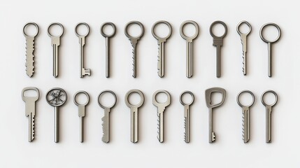 Naklejka premium A Collection of Twenty Unique Keys: A Study in Metalwork and Design