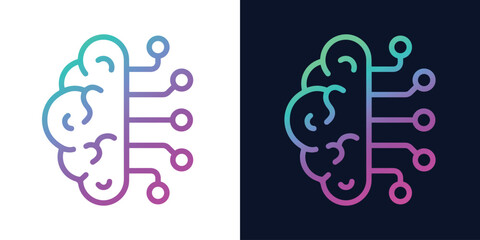 Artificial intelligence Ai brain circuit board icon, Artificial intelligence AI technological chip, Vector illustration
