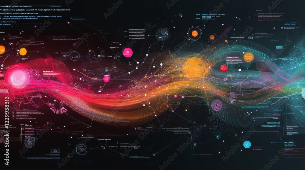 Poster a complex financial flowchart with interconnected graphs and data points, showcasing business relati