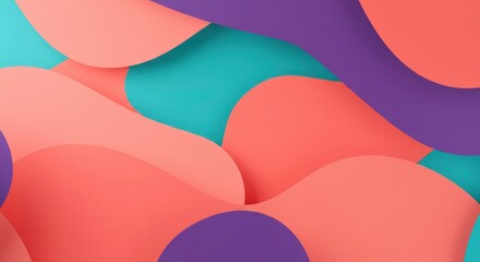 Abstract Coral and Teal Layers:  A vibrant abstract design featuring overlapping layers of coral, teal, and purple in a fluid, dynamic composition.