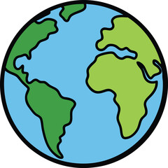 Colorful Earth Globe Illustration - Green Continents and Blue Oceans
