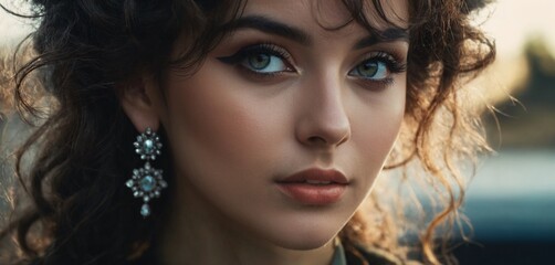 Fototapeta premium Beautiful cinematic beauty macro woman face close-up wearing sensual light make-up