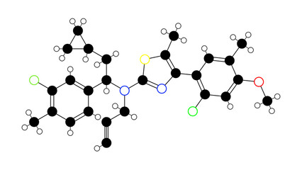 crinecerfont molecule, structural chemical formula, ball-and-stick model, isolated image crf1r antagonist
