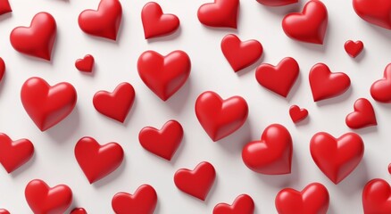 A cluster of red hearts, varying in size, against a crisp white background, creating a cheerful and heartfelt atmosphere.