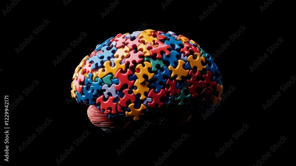 Poster a creative image of a brain composed of puzzle pieces, symbolizing the complexity of thoughts and em