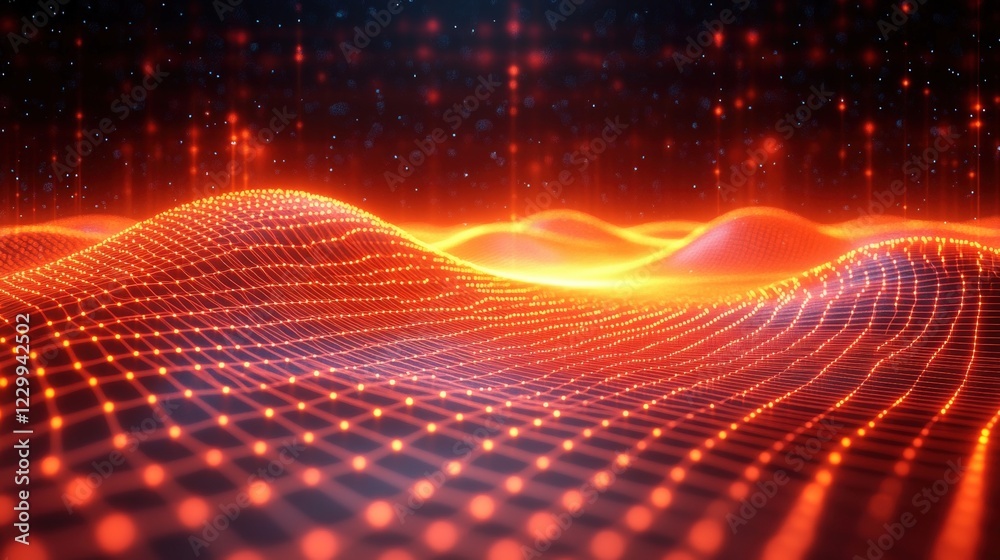 Poster abstract background with glowing lines and dots in various colors and dynamic patterns