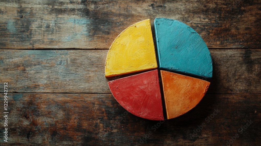 Poster a creative pie chart with textured segments showing sales data, each slice representing a different 