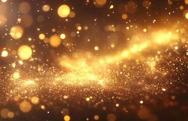 Obraz premium Abstract golden glittering background with shining particles and festive bokeh effect for celebrations, holidays, and creative projects in digital design