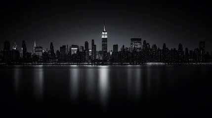 Obraz premium Midnight Manhattan: A Monochrome Skyline