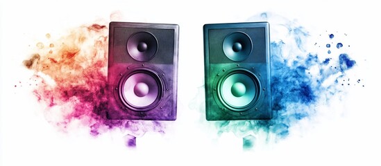 Stereo Speakers in Colorful Smoke: A Symphony of Sound and Color