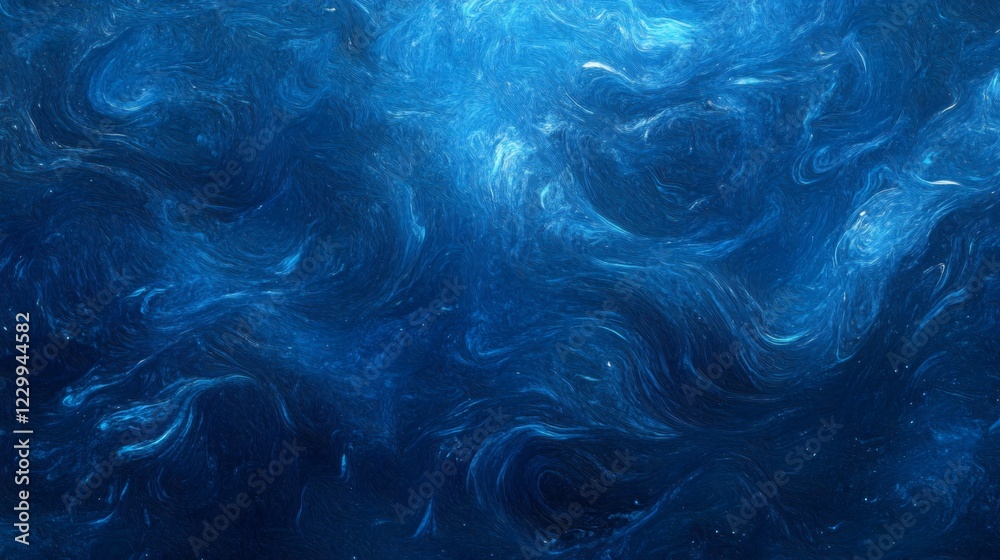 Poster a deep blue abstract background with subtle gradient and texture, with light highlights adding a mys