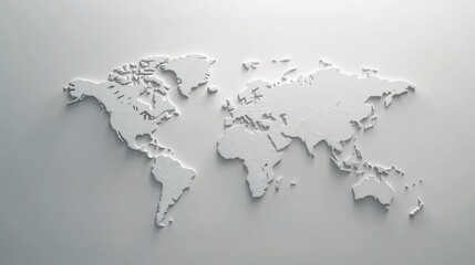 Embossed World Map: A 3D White Relief of Global Continents