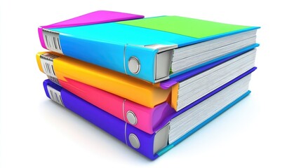 A collection of neatly stacked binders and folders labeled with financial documents.