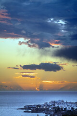 Sunset over Nerja on the Mediterranean coast in winter, Costa del Sol, Spain