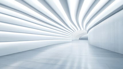 Obraz premium Futuristic white tunnel with curved walls and abstract geometric design for modern architectural concept