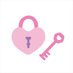 Valentine key love lock object on white background. Vector object design element for Valentine's day