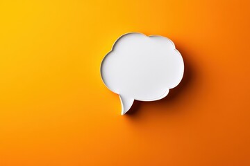 A clean, minimalist white speech bubble is set against a vibrant orange background, representing communication and creativity in a modern design.