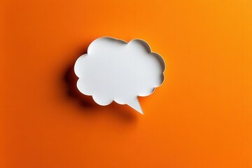 This trendy speech bubble in white contrasts against a warm orange backdrop, symbolizing effective communication in a visually appealing layout.