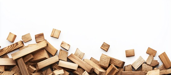 Wooden Blocks Scattered on White Background: A Creative Composition