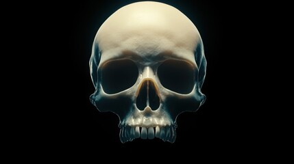 A realistic 3D rendered skull is displayed against a dark background, emphasizing its intricate details, This image is ideal for educational materials, medical illustrations, or artistic projects,