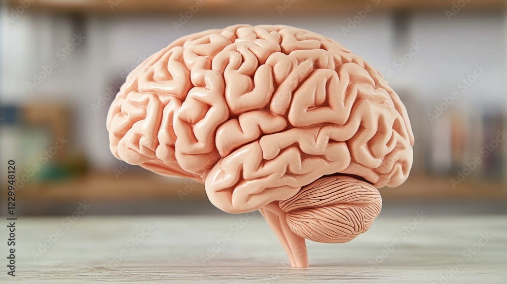 Poster a detailed d rendering of a human brain with highlighted areas showing different functions, placed o