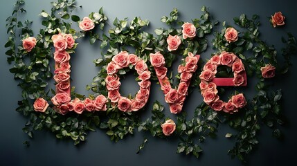 Romantic Rose Lettering Floral Love Design for Valentines Day Cards Wedding Invitations and Romantic Decor