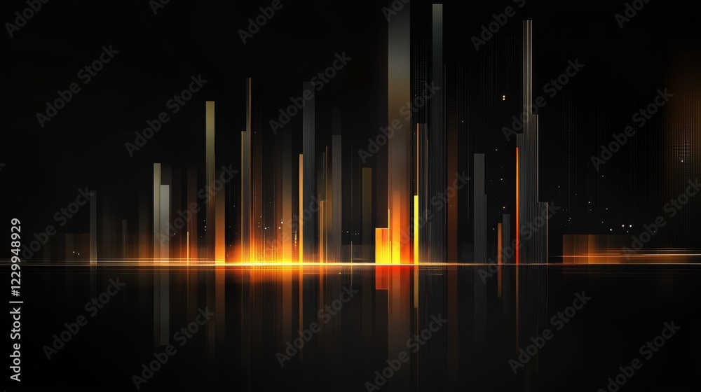 Aufkleber a digital bar graph with sleek, metallic colors, displayed on a black reflective background, with li