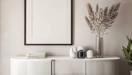 Fototapeta premium Mockup poster frame on the wall of living room. Luxurious apartment background with contemporary design. Modern interior design. 3D render, 3D ... See More