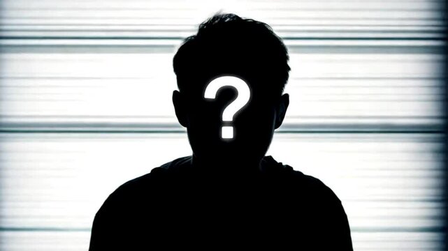 anonymously man,incognito,unknown person,person wanted. A mysterious man wearing a hoody does not see his face, has a question mark on the hood: the concept of finding the mysterious person.