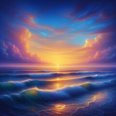 Obraz premium The image depicts a serene seascape at sunrise or sunset 