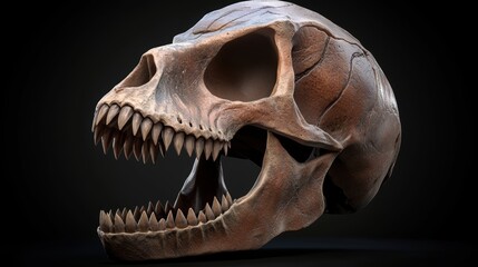 Naklejka premium A detailed depiction of a dinosaur skull, showcasing its texture and intricate features, suitable for educational materials, articles on prehistoric life, or as a striking element in design projects,